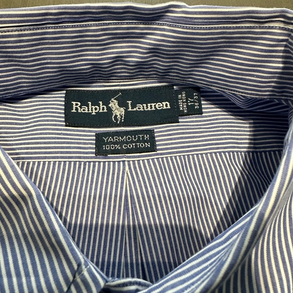 Ralph Lauren Shirt Adult 17 36/37 LT Blue White Pony Preppy Striped Casual Mens - Picture 3 of 5